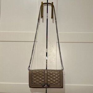 Rebecca Minkoff Leather Love Clutch Handbag WOC Mink Chain Strap